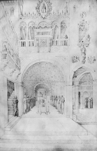 Death of the Virgin in the rich architecture of a Venetian palace, from the Jacopo Bellini